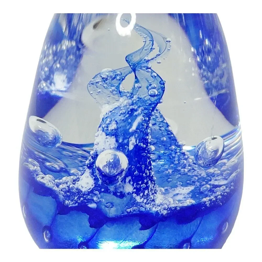 Vingate Glass Cobalt Blue Bubbles and Swirls Blown Glass‎ Paperweight Signed 3